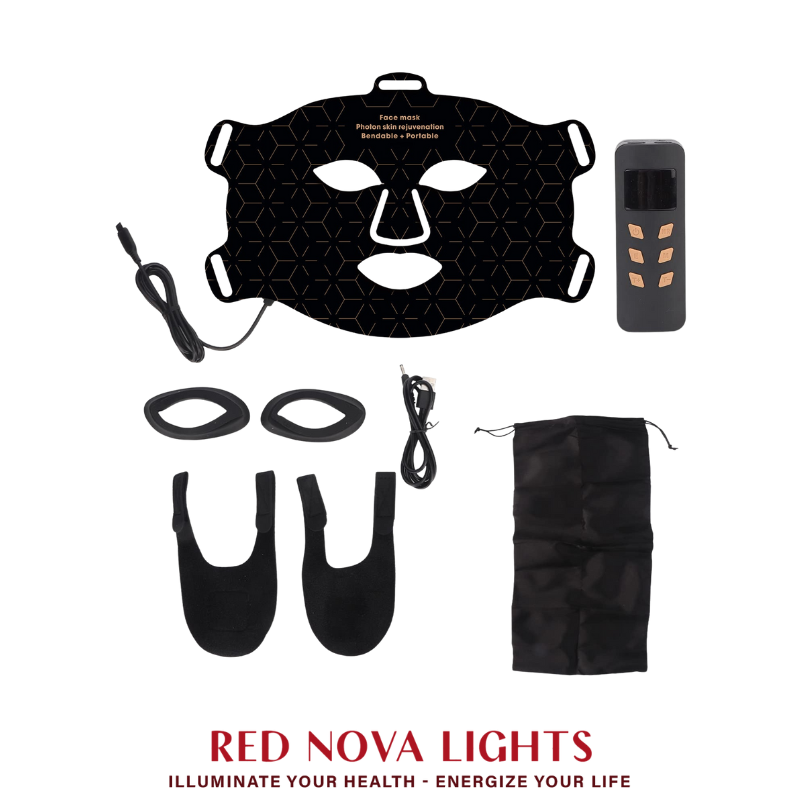 NEO LUMINUS LED Face Mask with controller, eye guards, and straps